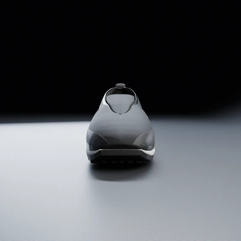 Front-on view showing the width of the toe box and the opening of the collar.
